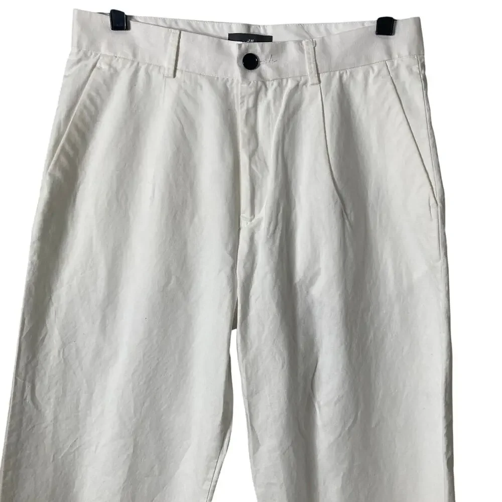 H&M Pants Womens 30 White Linen Blend Career Relaxed fit